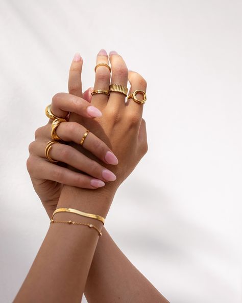 Would you wear this ring stack? #ringstack #ringinspiration #aestheticrings Jewelry Model Poses Rings, Hand Poses For Rings, Branding Photoshoot Jewelry, Rings Hand Aesthetic, Professional Jewelry Photography, Rings Photoshoot Ideas, Ring Photoshoot Ideas, Ring Editorial, Accessories Photography Ideas