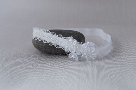 Excited to share this item from my #etsy shop: Baby elastic hair band for baptism, christening, lace and pearls headband with clear sequin flower newborn tiara head piece for wedding Baby Tiara, White Baby Headband, Sequin Flower, Flower Girl Headbands, How To Make Headbands, Tiara Hairstyles, Girl Christening, Stretchy Headbands, Head Piece