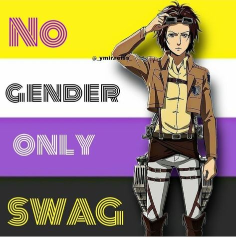 Hanji Attack On Titan, Nonbinary Flag, Hange Zoe, No Gender, Aot Memes, Attack On Titan Season, Lgbt Flag, Lesbian Flag, Attack On Titan Funny