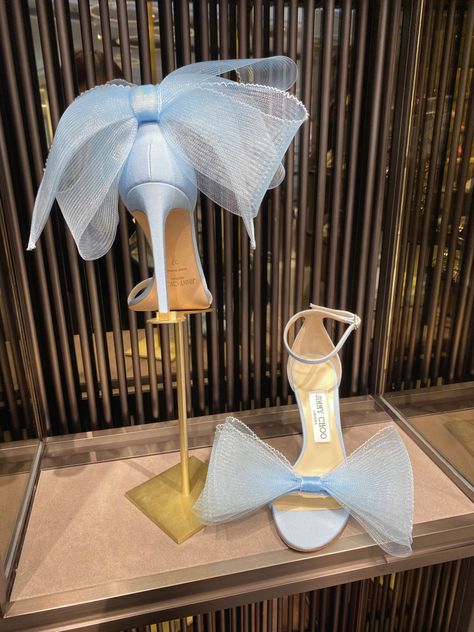 Baby blue big bow heels from Jimmy Choo Jimmy Choo Aveline, Diy Pearl Necklace, Pearls Diy, Jimmy Choo, Pearl Necklace, Heels, Quick Saves