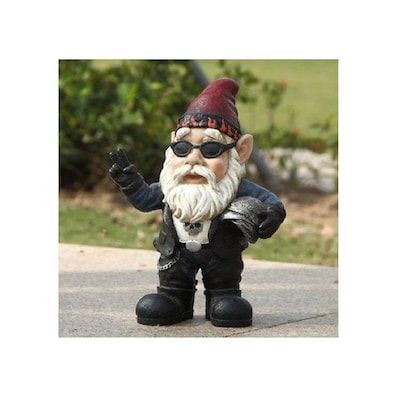 Entryway Garden, Biker Gnomes, The Fonz, Emblem Design, White Motorcycle, Garden Figurines, Gnome Hat, Gnome Statues, Design Toscano