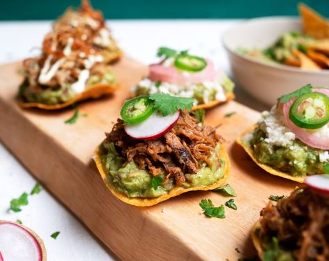 Learn more about Loaded Guacamole Tostadas from SideChef! Guacamole Tostadas, Loaded Guacamole, Tostadas Recipe, Impressive Recipes, Chicken Avocado, Ripe Tomatoes, Ripe Avocado, Cooking Instructions, No Limit