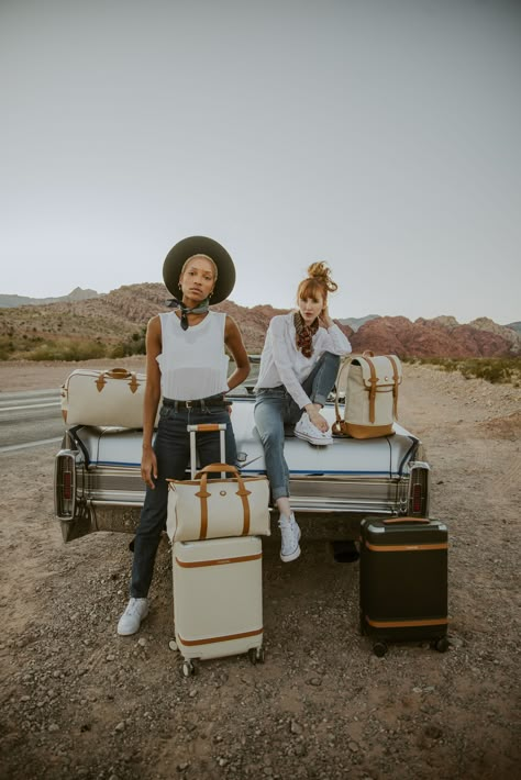 luggage photoshoot | luggage | luggage aesthetic | photoshoot in desert | paravel | fashion luggage | luggage branding | Photoshoot In Desert, Luggage Photoshoot, Vegas Photography, Retro Photoshoot, Interactive Art Installation, Las Vegas Photography, Neon Museum, Stylish Luggage, Ufc Fighters