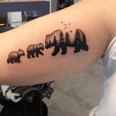 Mamma Bear Tattoo Ideas, Mama Bear And Cubs Tattoo Small, Mama Bear Tattoo Cubs, Mamma Bear And Cubs Tattoo, Mama Bear Tattoo Ideas For Women, Momma Bear And Cubs Tattoo, Mamma Bear Tattoo, Bear Mountain Tattoo, Bear Cubs Tattoo