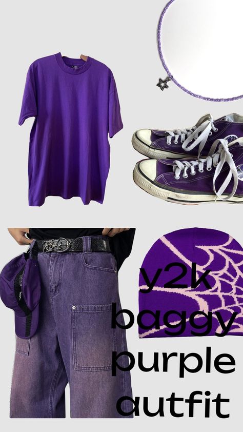 y2k baggy purple autfit Purple Y2k, Y2k Baggy, Purple, Pins