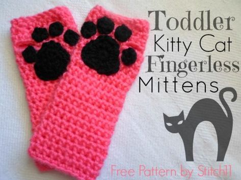 Fingerless Kitty Cat Mittens - Stitch11 Cat Mittens, Toddler Leg Warmers, Crochet Wrist Warmers, Fingerless Gloves Crochet Pattern, Glove Pattern, Crochet Gloves Pattern, Mode Crochet, Gloves Pattern, Fingerless Mitts