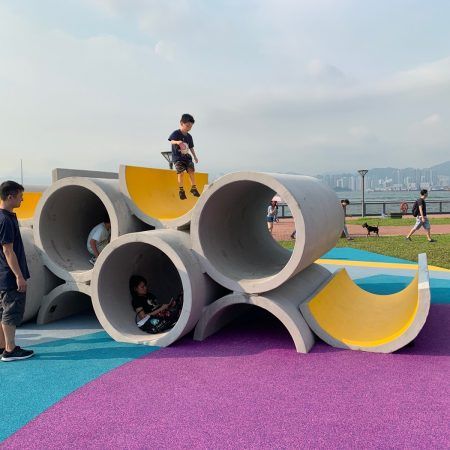 Concrete Pipe Playground « Landezine International Landscape Award LILA Creative Playground Design, Modern Playground Architecture, Pneumatic Architecture, Industrial Playground, Play Architecture, Playground Aesthetic, Playgrounds For Kids, Interactive Playground, Participatory Design