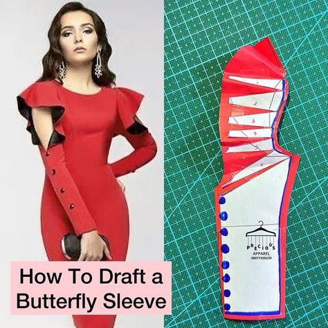 Fashion Courses & Education on Instagram: "Butterfly Sleeve is so Beautiful 😍 🦋  This sleeve can be styled in different ways, just keep your creative mind open.  This sleeve is for intermediate and advanced fashion designers. You should be able to draft and sew with little or no supervision.  You should be able to draft a basic sleeve.  Photo was gotten from Pinterest 📌  Illustrated by #precioustonna  Feel Free to ask Questions  Follow, like and share  Tag your sew friends in the comment section" Butterfly Sleeves Pattern, Materials Gown Style, Advanced Fashion, Dress Sewing Tutorials, Blouse Casual Fashion, Fashion Courses, Gown Style, Butterfly Sleeve, Womens Sewing Patterns