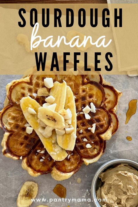 Sourdough Banana Waffles (or pancakes) Banana Waffle Recipe, The Pantry Mama, Pantry Mama, Sourdough Banana, Fried Dessert, Banana Waffles, Banana Fritters, Sourdough Pancakes, Sourdough Starter Discard Recipe