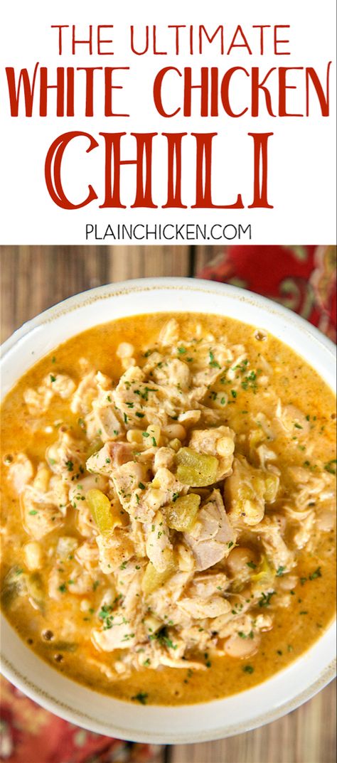 Chicken Chili Crockpot, White Chicken Chili Recipe, White Bean Chicken Chili, Crockpot White Chicken Chili, Green Chili Chicken, Creamy White Chicken Chili, White Chili, White Chili Chicken Recipe, Crockpot Chili