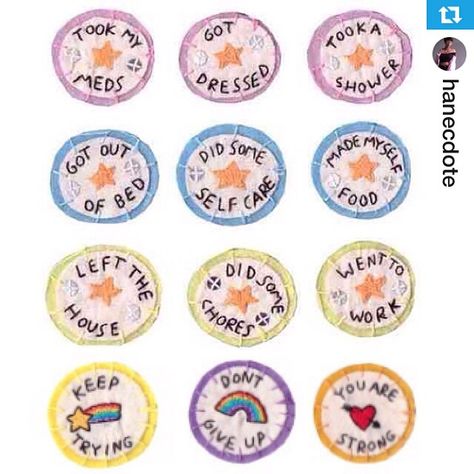 These are lovely, simple reminders if you suffer from any kind of invisible illness to be kind to yourself 💋 "Its Mental Health Day and most of you will know Im a huge supporter of those who suffer like myself. tessmunster's photo on Instagram Sell Anything, Merit Badge, Mental Health Day, Simple Reminders, Health Day, Up Girl, Embroidery Art, Embroidered Patches, Cross Stitch Embroidery