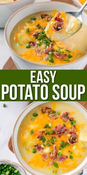 Potato Soup With Chicken Broth, Potato Soup With Chicken, Soup With Chicken Broth, Classic Potato Soup Recipe, Classic Potato Soup, Quick Potato Soup, Simple Potato Soup, Cheesy Potato Soup Easy, Chicken Broth Recipe