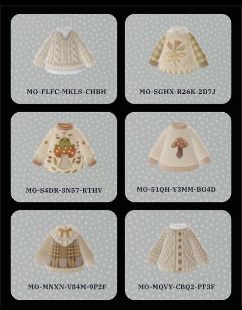 Clothes Design Animal Crossing, Clothes Animal Crossing Codes, Design Id Animal Crossing Clothes, Ac Design Codes, Animal Crossing Clothes Id, Acnh Clothes Ideas, Acnh Design Qr Codes, Winter Clothes Animal Crossing, Cute Outfits Animal Crossing