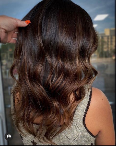 Curly Balayage Hair, Hair Monster, Dark Bob, Hair Color For Brown Skin, Balayage Ideas, Centerpieces Ideas, Brown Hair Looks, Copper Highlights, Brown Hair Inspo