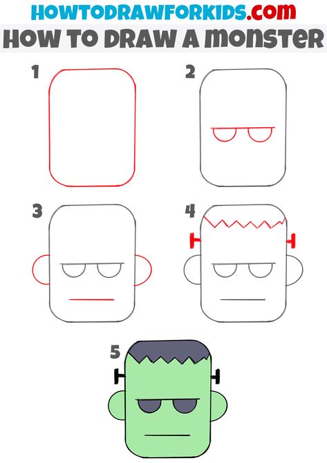 how to draw a monster step by step Drawing Ideas Easy Step By Step Fall, Monster Drawing Step By Step, How To Draw Zombies Step By Step, How To Draw Halloween Stuff For Kids Easy, Drawing Ideas For Halloween Easy, Halloween Drawings Easy Step By Step, Halloween Cartoon Drawings Easy, Monster Arms Drawing, Simple Monster Drawing