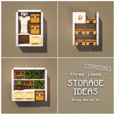 𝗞𝗟𝗔𝗬 | Minecraft Design (@klay.design_mc) on Instagram: "STORAGE FURNITURE IDEAS | I wondered why almost no one creates white furniture designs.... Well, I wanted to try! [You can replicate each of these ideas in survival as well: just place the trapdoors levers behind the wall.] Share this post, like it and remember to save it for later so you can review it whenever you want!!! THANKS FOR YOUR SUPPORT! ❤ __________________________________ 👍🏼 Like this post 💬 Comment 🎁 Share 📌 Save Chest Storage Minecraft, Minecraft Cabinet, Storage Ideas Minecraft, Minecraft Barn, Minecraft Storage, Decor Minecraft, Chest Decor, Storage Furniture Ideas, Minecraft Wall