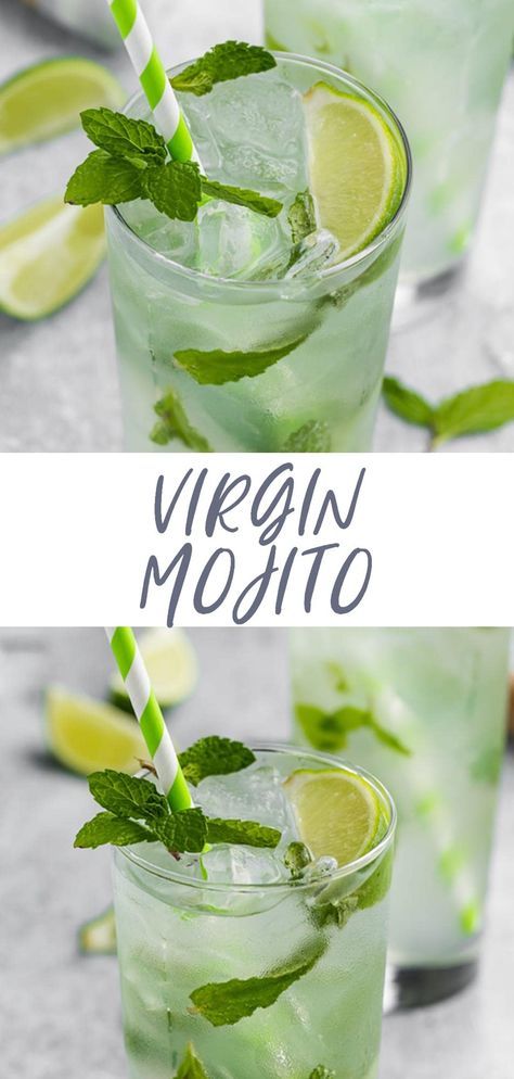 A virgin mojito makes a fantastic non-alcoholic mocktail that's full of fresh mint, lime juice, perfectly sweetened, and finished with fizzy club soda. Perfect when pregnant or for any time you don't want or need alcohol in your beverage. We can't get enough of these virgin mojitos! Mojito Mix, Non Alcoholic Mojito, 40 Aprons, Mojito Drink, Virgin Cocktails, Easy Mocktail Recipes, Virgin Drinks, Mocktail Drinks, Yummy Cocktails