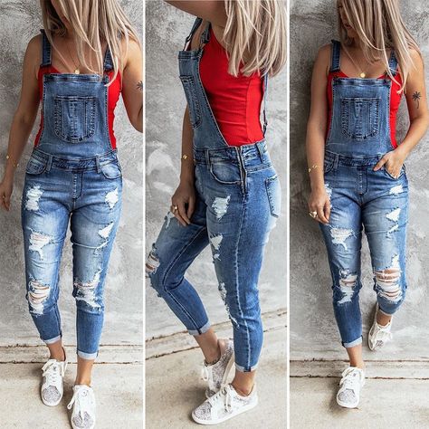 Ripped Overalls, Tattered Jeans, Jumpsuit Pants, Elastic Jeans, Salopette Jeans, Retro Jeans, Female Clothes, Baggy Denim, White Hand