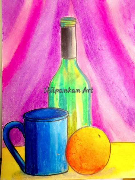 Oil pastel colours painting Still Life With Oil Pastels Colour, Oil Pastel Art Still Life, Pastel Colours Painting, Yarn Painting Art, Colours Painting, Oil Pastel Colours, Life Artwork, Art Still Life, Yarn Painting