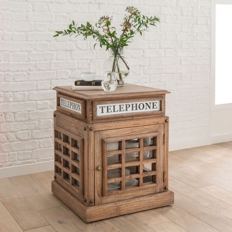 Natural Side Table In A Telephone Box Style Box Side Table, Quirky Furniture, Sideboard Table, Bright Pop, Telephone Box, Telephone Table, Contemporary Side Tables, Telephone Booth, London Style