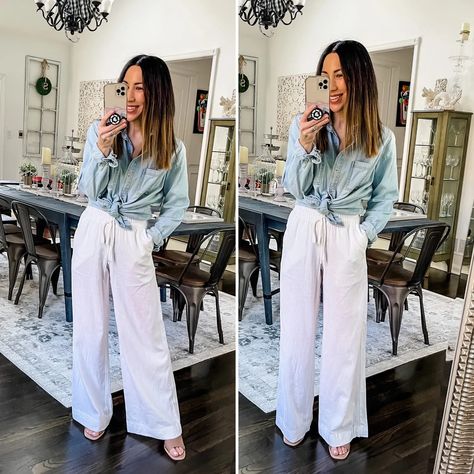 High Waist Linen Pants Outfits, T Shirt And Linen Pants, Outfit With Flowy Pants, Flare Linen Pants Outfit, White Linen Drawstring Pants Outfit, White Linen Pant Outfits, White Linen Pants Outfit Spring, White Long Pants Outfit, Dress Up Linen Pants