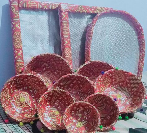 Shadi daliya decoration , tokri Decoration For Wedding, Wedding Preparation, Wedding Crafts, Gift Decorations, Ear Jewelry, Creative Ideas, Paint Colors, Wedding Decorations, Wedding Ideas