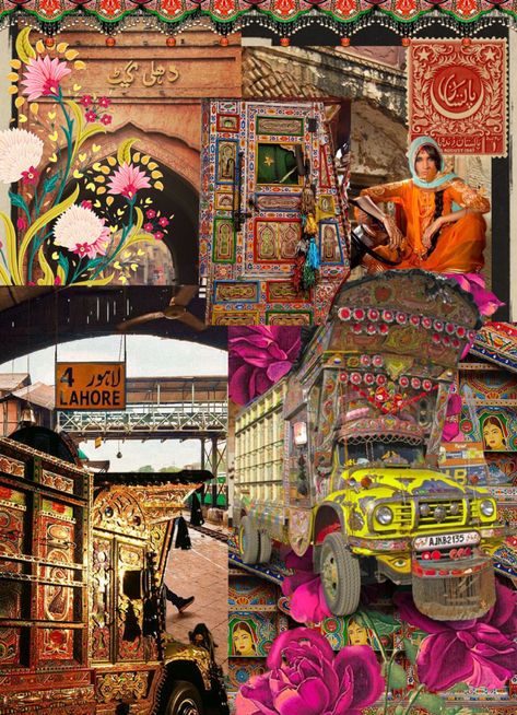 India Collage Aesthetic, Pakistan Moodboard, Rickshaw Pakistan, Pakistan Aesthetic Wallpaper, Desi Editorial, Pakistani Room, Desi Art Aesthetic, Desi Background, Desi Aesthetic Wallpaper