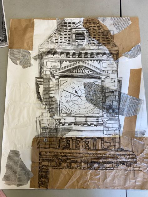 this is an A1 piece of paper inspired by ian murphy. its not complete yet but ive been wanting to share it. Ian Murphy Inspired Art, Ian Murphy Architecture, Ian Murphy Artist Research Page, Expressive Architecture, Gcse Architecture, Fragments Art, Ian Murphy, A Level Art Themes, Artist Research Page