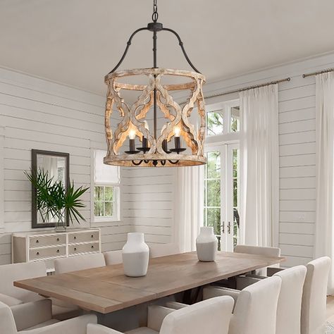 Kitchen And Dinning Room Lighting Ideas, Farmhouse Dining Room Lighting, Rustic Candle, Rustic Pendant Lighting, Lantern Chandelier, Dining Room Light Fixtures, Farmhouse Chandelier, Wood Chandelier, Rustic Lighting