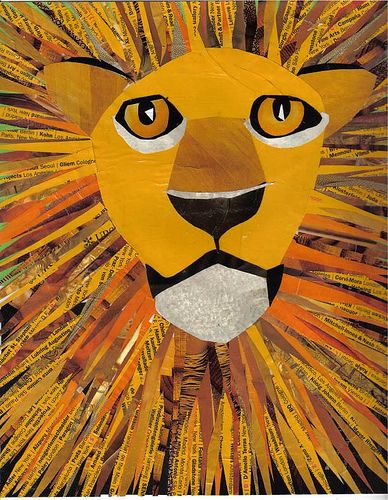 Lion by Cut-And-Paste, via Flickr Lion Collage Art, Lion Art Project, Lion Art Projects For Kids, Lion Art For Kids, Lion Kids Art, African Art For Kids, African Art Projects, Lion Craft, Funny Airport Signs