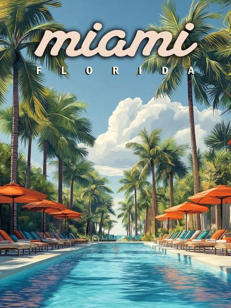 Miami Pool Vintage Poster - Vintage Posters Pool Vintage, Miami Poster, Miami Pool, Miami Posters, Retro Miami, Laramie Wyoming, Dry Tortugas National Park, Dry Tortugas, Italy Poster