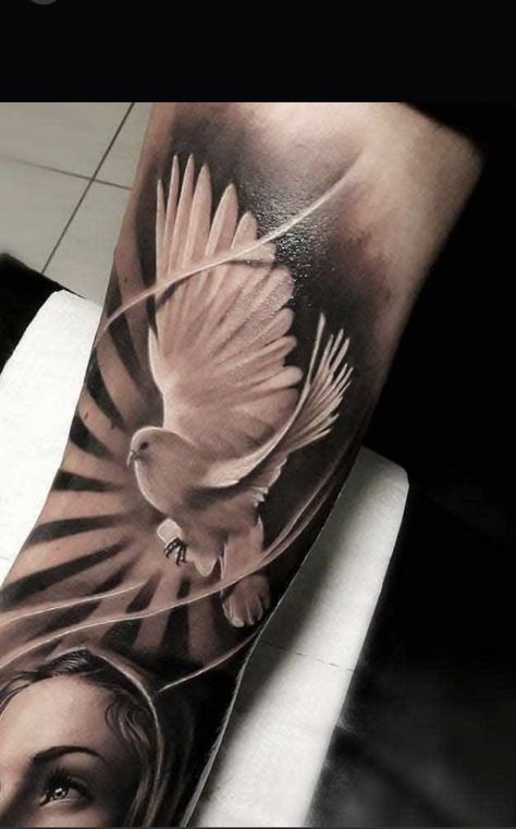 Realistic Dove Tattoo, Dove Tattoo Stencil, Dove And Rose Tattoo, White Dove Tattoos, Aztec Tattoos Sleeve, Dove Tattoo Design, Dove Tattoos, Heaven Tattoos, Christ Tattoo