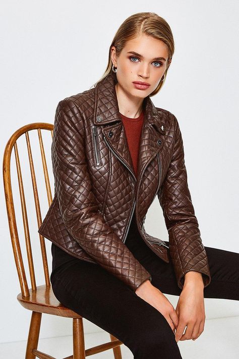 Ladies Clothes Fashion, Ladies Clothes, Fashion Face Mask, Karen Millen, Biker Jacket, Red Leather Jacket, New Collection, Plus Size Fashion, Leather Jacket