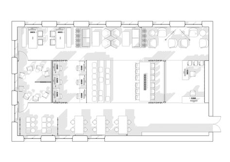 Cafe Plan Architecture, Corner Counter, Cafe Plan, Office Space Planning, Office Floor Plan, Interior Design Graphic, Architectural Design Studio, Saint Gobain, Research Design