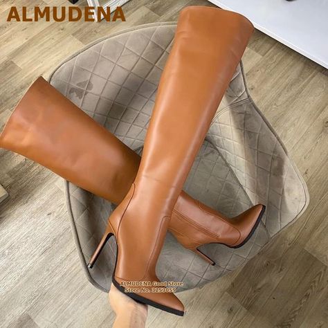 Brown Leather Knee High Boots, Runway Shoes, Shoes Heels Classy, Elegante Casual, Stiletto Boots, Beautiful Boots, Knee High Leather Boots, Fabulous Shoes, Brown Leather Boots