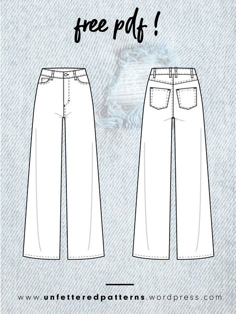 Wide Leg Jean Pattern, Denim Patterns Sewing, Denim Pants Pattern, Wide Leg Pattern Pants, Free Trousers Sewing Pattern, Free Jeans Sewing Pattern, Pants Free Sewing Pattern, Free Sew Pattern, Sewing Jeans Pattern