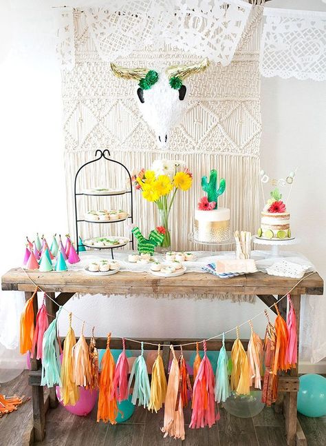 Colorful Fiesta First Birthday Party Taco Twosday, First Fiesta, Fiesta Bridal Shower, Llama Party, Fiesta Birthday Party, Fiesta Theme Party, Cactus Party, Fiesta Theme, Fiesta Birthday