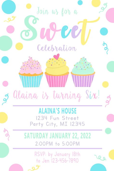 Excited to share this item from my #etsy shop: Cupcake Birthday Invitation, Personalized DIGITAL file, Birthday, invite, evite, Dessert, party Cupcake Themed Party, Cupcake Theme Birthday Party, Cupcake Party Invitations, Pink Cupcakes Birthday, Mary Kay Facebook Party, Cake Bday, Bday Themes, Cupcake Birthday Party, Cupcake Birthday