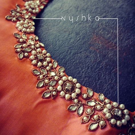 A woman needs ropes and ropes of pearls ❤️ #EmbroidedNecklines #pearlsandkundas #embroidedblouses #Blousesofinstagram #NyshkaBlouse… Embroidery Designs Fashion Clothing, Embroidery Designs Simple, Saree Blouse Neck Designs, Wedding Saree Blouse Designs, Hand Embroidery Dress, Wedding Blouse Designs, Sari Blouse Designs, Kurti Embroidery Design, Silk Saree Blouse Designs