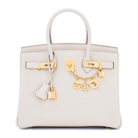 Hermes Birkin 30cm Beton Off White Gold Togo Bag U Stamp, 2022 Cream Birkin Bag, Beige Birkin Bag, Luxury Purses Hermes Birkin, Rare Birkin Bag, Rare Hermes Bags, White Hermes Bag, White Birkin Bag, Birkin Bag Aesthetic, White Birkin