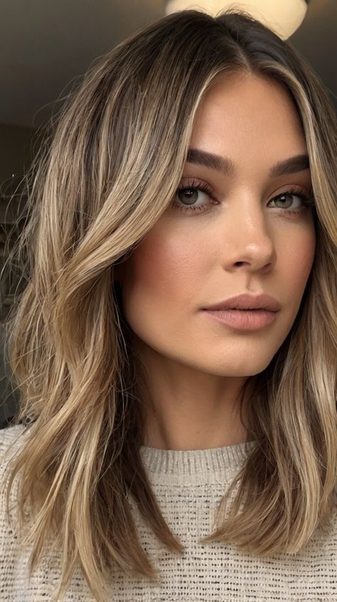 Glamorous Lob Haircuts with Balayage for Undone Lob Icy ☀️ Brown Hair Money Piece, Moneypiece Hair, Hair Money Piece, Blonde Highlights On Brown, Blonde Highlights On Brown Hair, Haircuts With Balayage, Chunky Blonde Highlights, Lob Haircuts, Chic Hairstyle