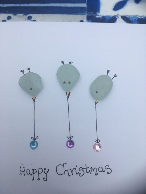 Seaglass Christmas, Sea Glass Christmas Cards, Seaglass Christmas Cards, Sea Glass Xmas Cards, Snowman Sea Glass Art, Seaglass Greeting Cards, Sea Glass Card, Sea Glass Art Projects, Homemade Christmas Decorations