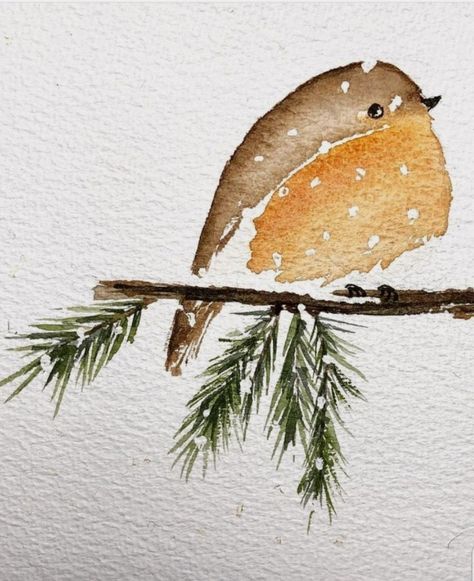 Watercolor Bird Christmas Cards, Holiday Watercolour Painting, Cool Watercolor Paintings Easy, Simple Bird Watercolor, Watercolor Art For Beginners Winter, Winter Bird Watercolor, Easy Winter Watercolor Ideas, Simple Holiday Watercolor, Watercolor Art For Beginners Christmas Cards