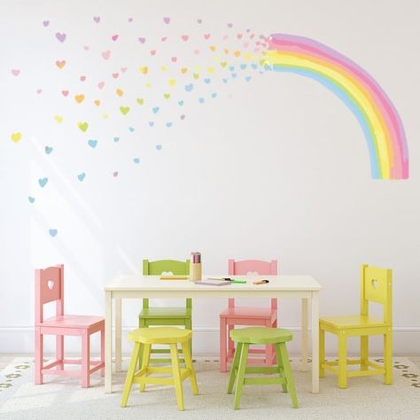 Rainbow On Wall Kids Rooms, Kids Rainbow Bedroom, Rainbow Themed Bedroom, Colorful Hallway, Rainbow Walls, Rainbow Room Kids, Rainbow Bedroom, Wall Art Rainbow, Rainbow Wall Decor