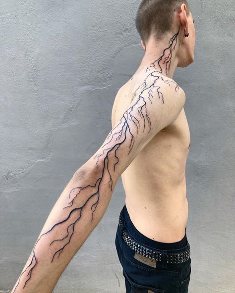 Color Tattoo For Men Arm, Long Tattoo, Roots Tattoo, Lightning Tattoo, Bolt Tattoo, Body Tattoo Design, Skeleton Hand Tattoo, Small Hand Tattoos, Pattern Tattoo