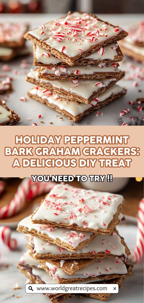 Discover the joy of making your own holiday peppermint bark graham crackers! This delightful DIY treat is a fun and tasty way to celebrate the season. With layers of creamy chocolate, refreshing peppermint, and a sprinkle of crushed candies, these treats are as beautiful as they are delicious. Perfect for parties, gifting, or enjoying at home, this peppermint bark graham cracker recipe is a must-have for the holiday season. Follow our tips to customize your treats and impress your loved ones! Graham Cracker White Chocolate Bark, Peppermint Graham Cracker Bark, Peppermint Cracker Bark, Christmas Bark With Graham Crackers, Crushed Peppermint Recipes, Gram Cracker Recipes, Graham Cracker Dip, Graham Cracker Recipe, Graham Cracker Dessert