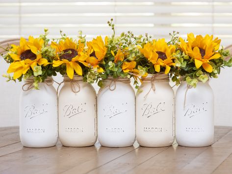 Mason Jar Centerpieces with Sunflowers, Sunflower Wedding Decorations, Mason Jars with Sunflowers, Rustic Sunflower Decor, Sets of 3, 4 or 5 Centerpiece Sunflower, Girl Shower Decorations, Sunflower Wedding Decorations, Wedding Centerpieces Mason Jars, Pink Mason Jars, Showers Ideas, Boy Baby Shower Centerpieces, Burlap Mason Jars, Centerpieces For Tables