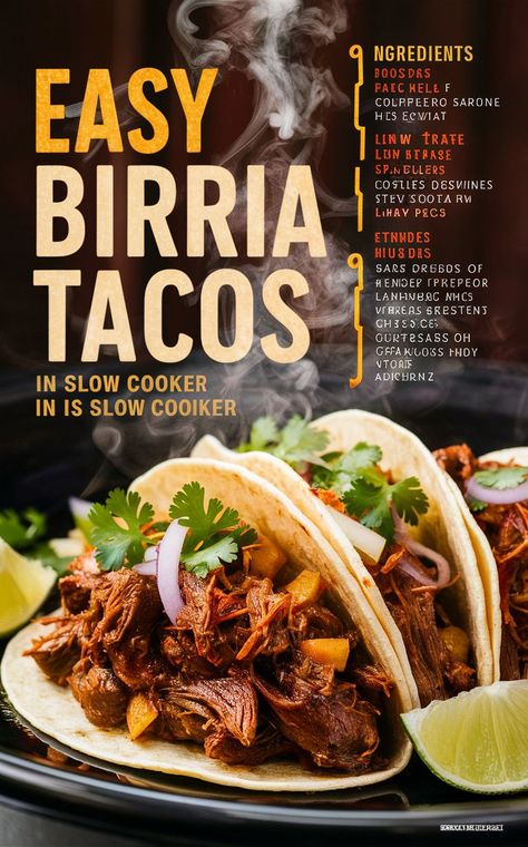 RECIPE , easy recipe , Fall ,
Decor Neutral Fall ,food Fall ,recipe Inspiration ,Fall recipe Birria Tacos Easy, Slow Cooker Birria Tacos, Authentic Birria Recipe, Easy Birria Tacos, Slow Cooker Birria, Birria Tacos Recipe, Tacos Easy, High Protein Dishes, Slow Cooker Salisbury Steak