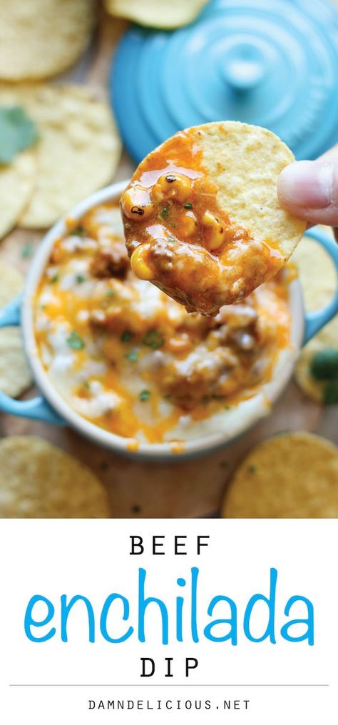 Enchiladas For A Crowd, Beef Enchilada Dip, Enchilada Dip, Beef Enchilada, Bruschetta Ingredients, Hot Appetizers, Top Chicken Recipes, Cheese Enchiladas, Crowd Pleasing Appetizers