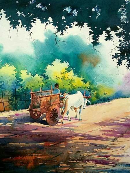 Painting For Beginners Easy, Practice Watercolor, Village Scene Drawing, Watercolor Scenery, Ganesh Art Paintings, Tree Watercolor Painting, Watercolor Art Landscape, Landscape Painting Tutorial, Watercolor Paintings Nature